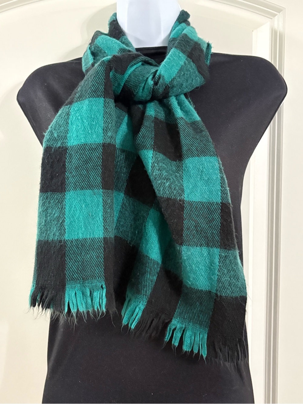 Source Unknown Black and Teal Buffalo Plaid Scarf